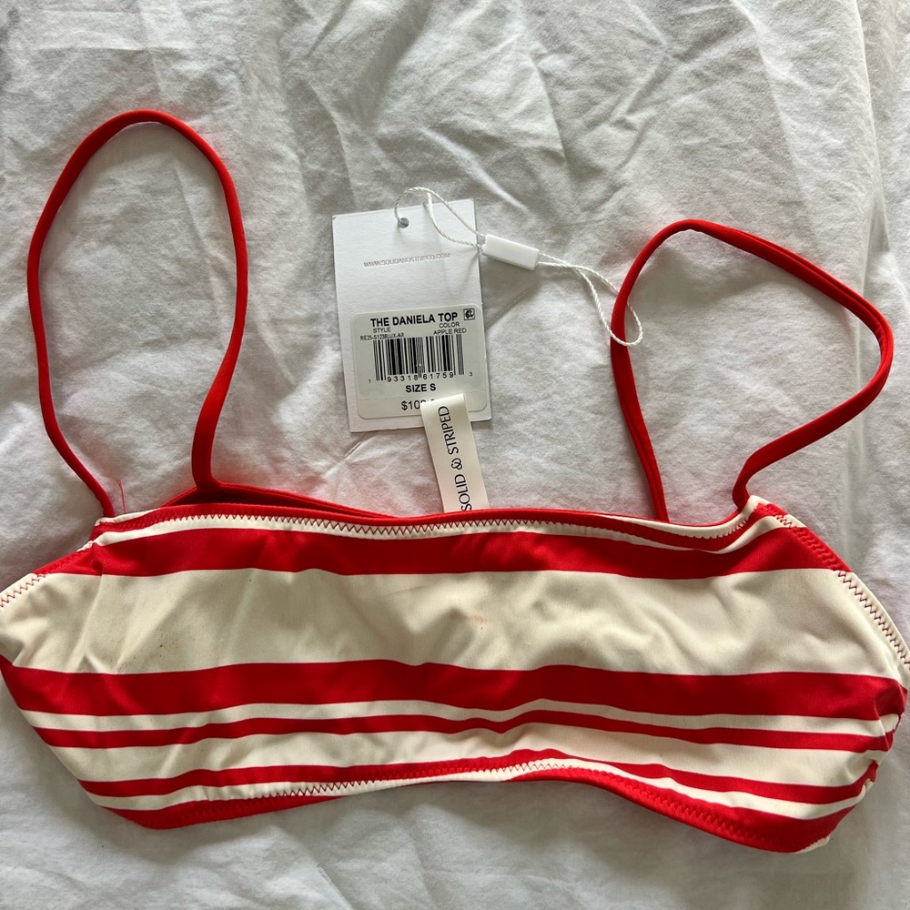 Solid and Striped Daniela Reversible Bikini Top in Apple Red Stripe (Reversible)